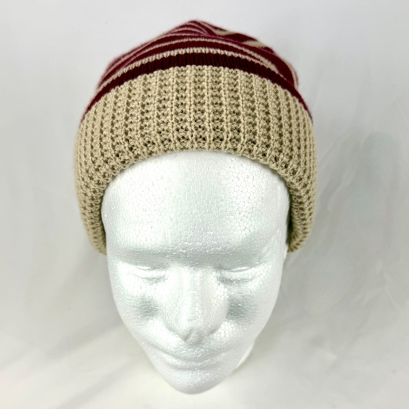 New wTags Pistil Stocking Cap Ski Beanie Hat Maroon Beige Stripes Excellent Gift - Picture 3 of 14